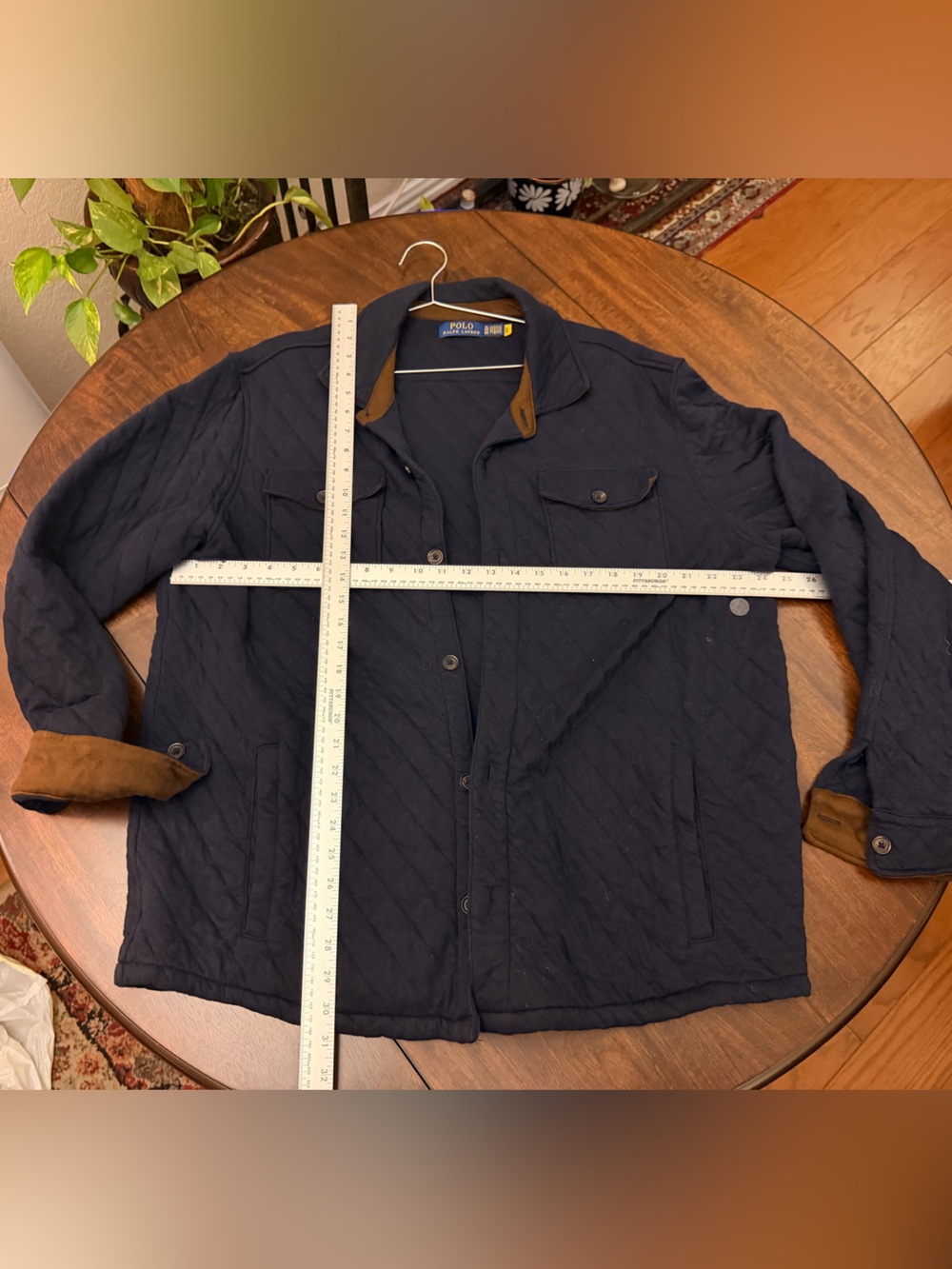 Ralph Lauren Navy Quilted Shirt Jacket with Brown Collar